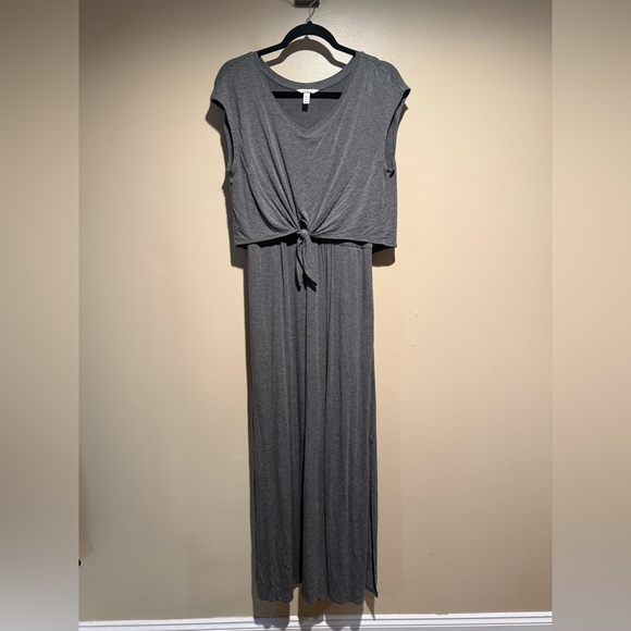 SOMA Jersey Knit Front Tie Maxi Dress Gray Pockets Sz medium - Picture 3 of 10